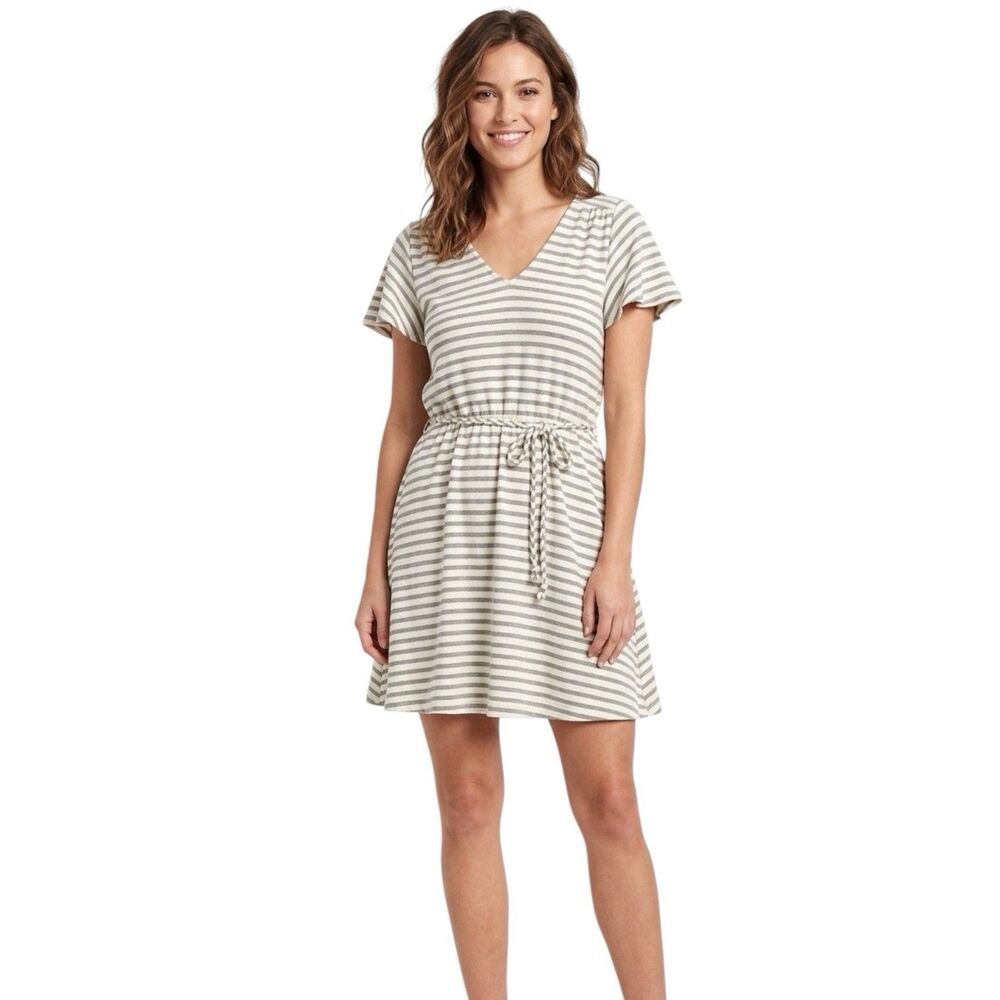 Old Navy Womens Short Sleeve Dress Elastic Waist Striped Front Tied Preppy Sz XS